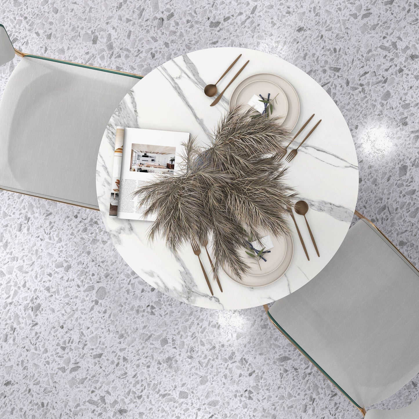 Falo 80cm Metal And Steel White And Grey Marble Effect Small Dining Table With Non Slip Feet For 2