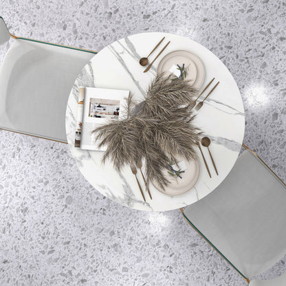 Falo 80cm Metal And Steel White And Grey Marble Effect Small Dining Table With Non Slip Feet For 2