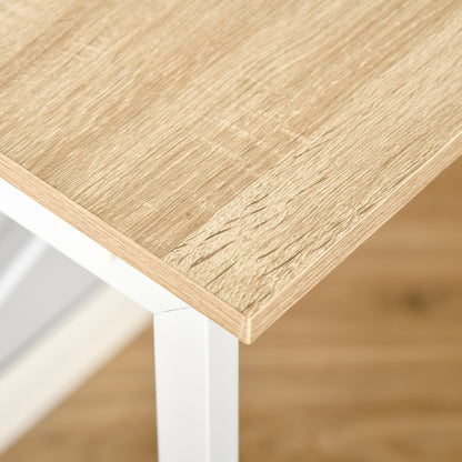 Haba 120cm Wooden Oak and White Metal Folding L Shaped Desk With 2 Tier Storage Shelves