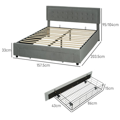 Dineno 5FT Grey King Size Ottoman Bed Frame With Built In Front Divan Storage Drawer