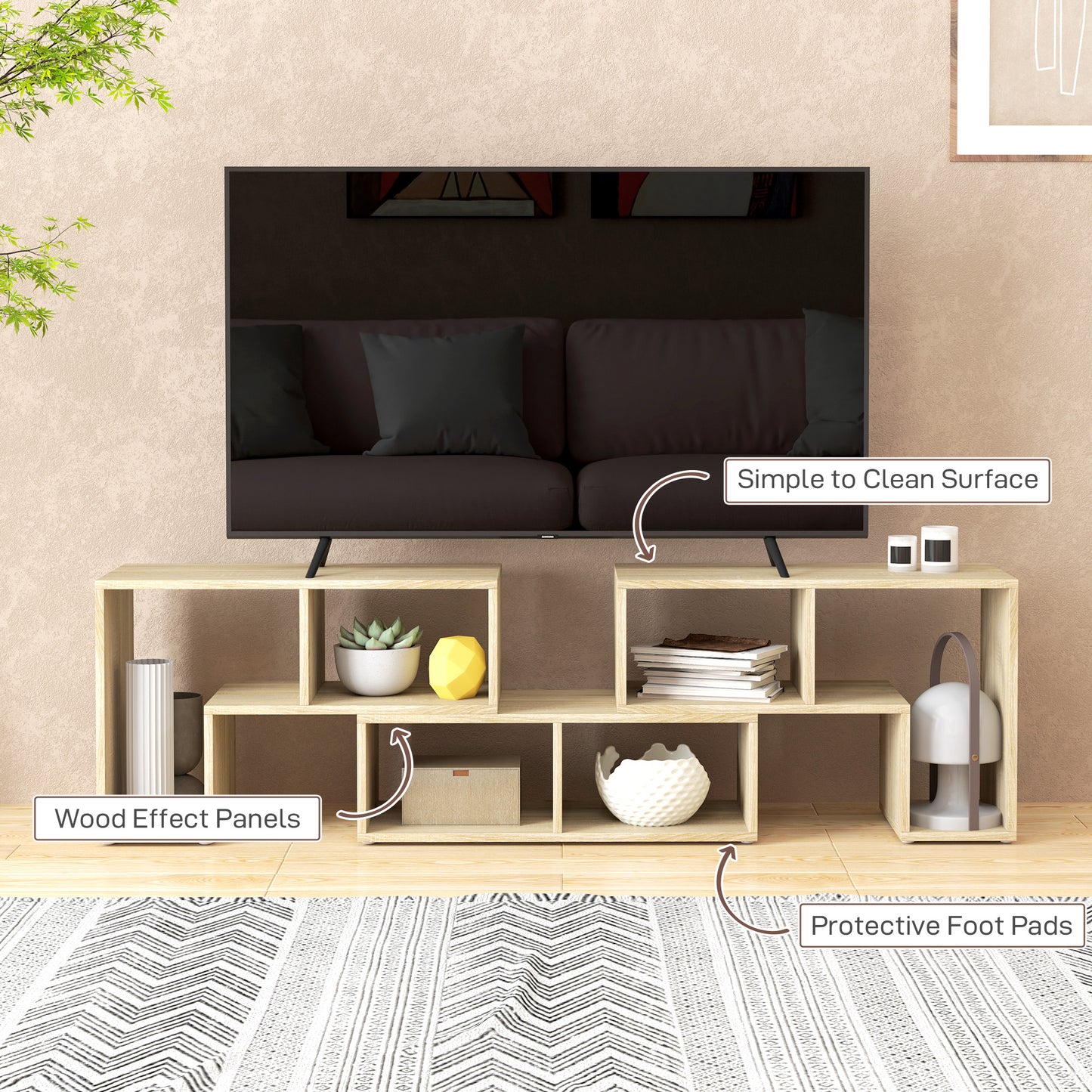 Tota 134cm Natural Wood Effect 3 Block Modular TV Stand
