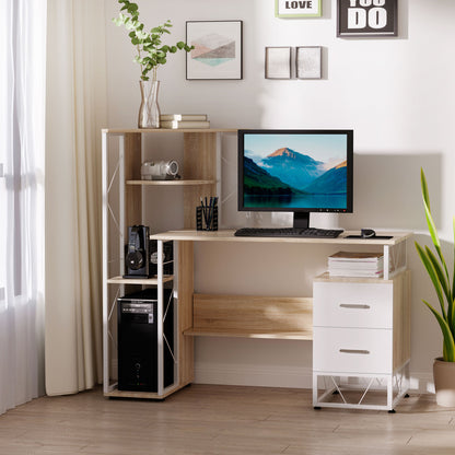 Lasomo 133cm Wooden Oak Desk  Drawers and Shelves