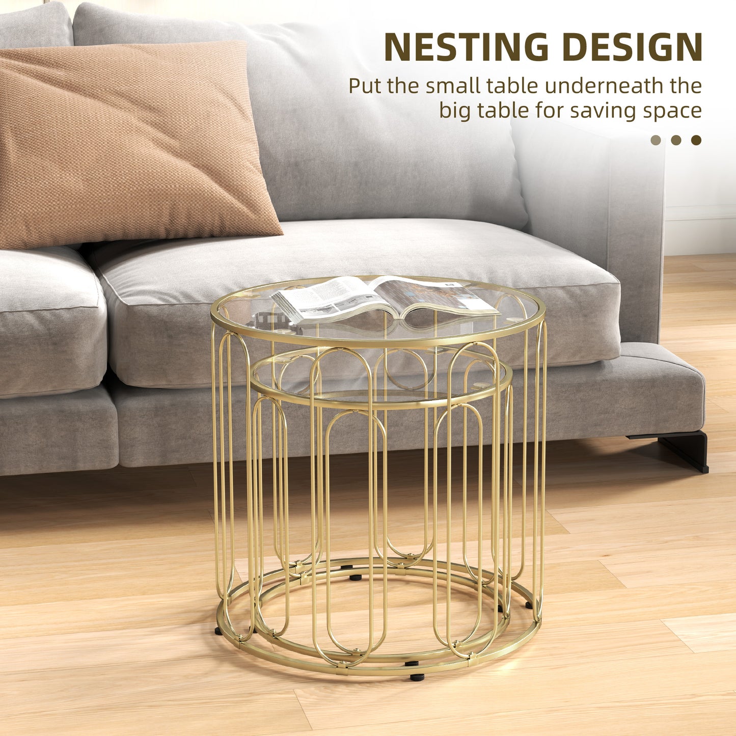 Rosa Metal Gold Tone Set Of 2 Elliptical Cut Out Nesting Tables