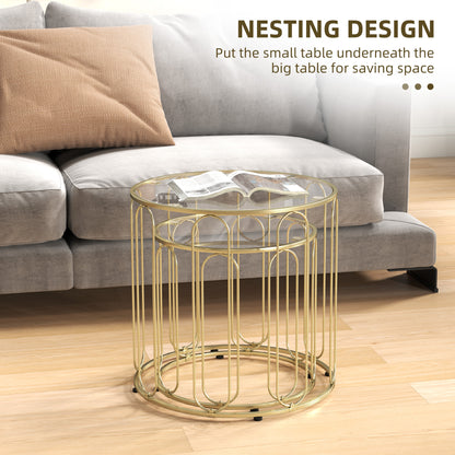 Rosa Metal Gold Tone Set Of 2 Elliptical Cut Out Nesting Tables
