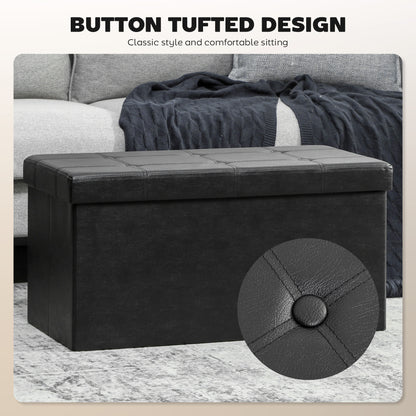 Riviri Faux Leather Black Folding Storage Ottoman Bench 89 Litre