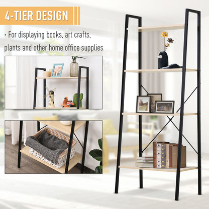 Karafi Lura Wood And Metal Oak And Black 4 Tier Ladder Style Bookshelf
