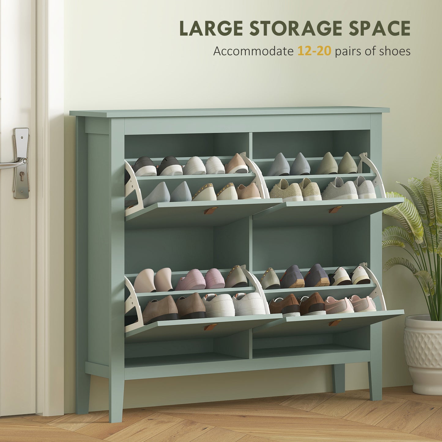 Margarita Wooden Mint Green 4 Drawer Shoe Cabinet Faux Leather Handles