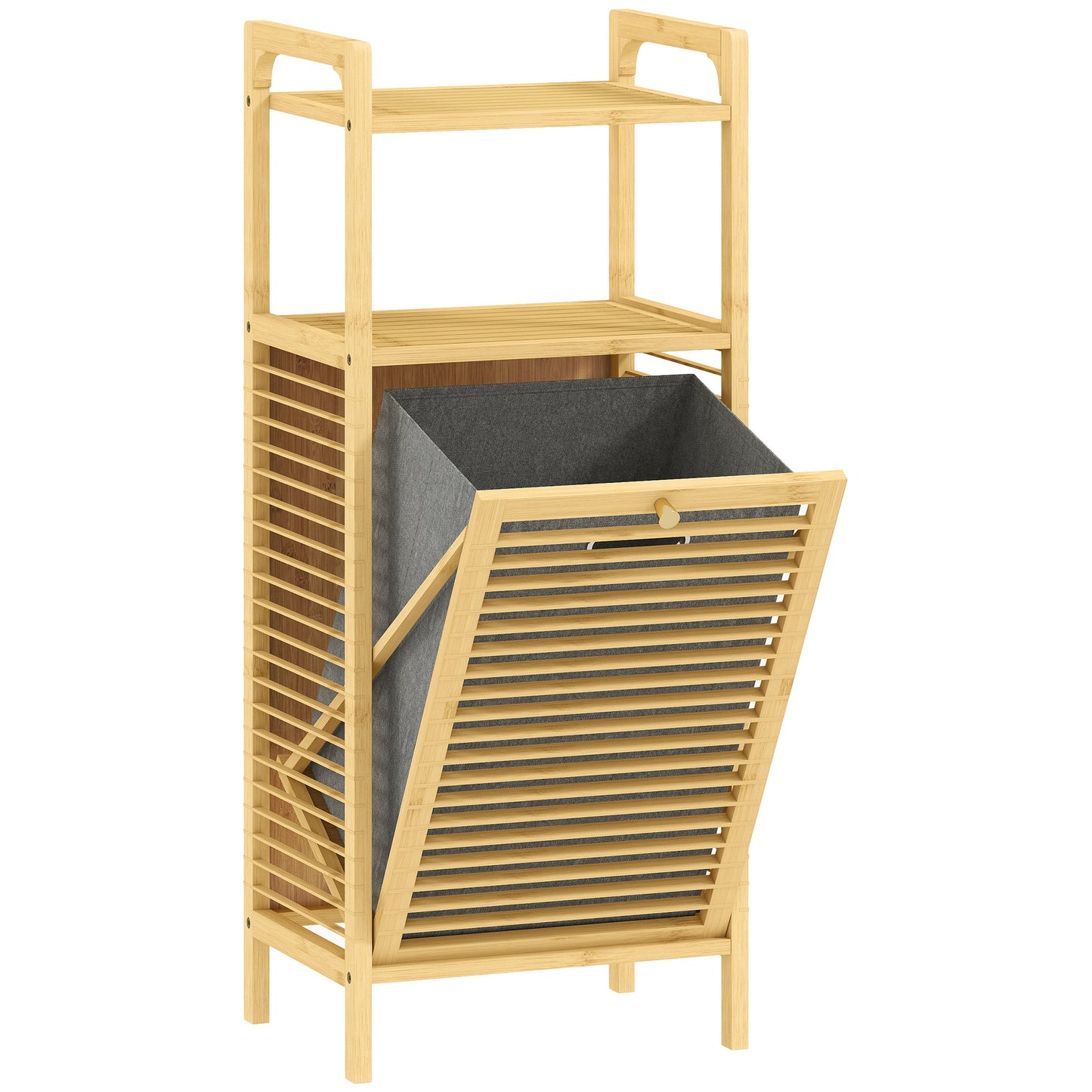 Lopadi Bamboo Laundry Storage Cabinet With Slatted Door And Tilt Out Hamper Natural Wood Finish