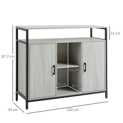 Vara Light Grey Sideboard with Steel Frame 2 Doors 4 Shelves