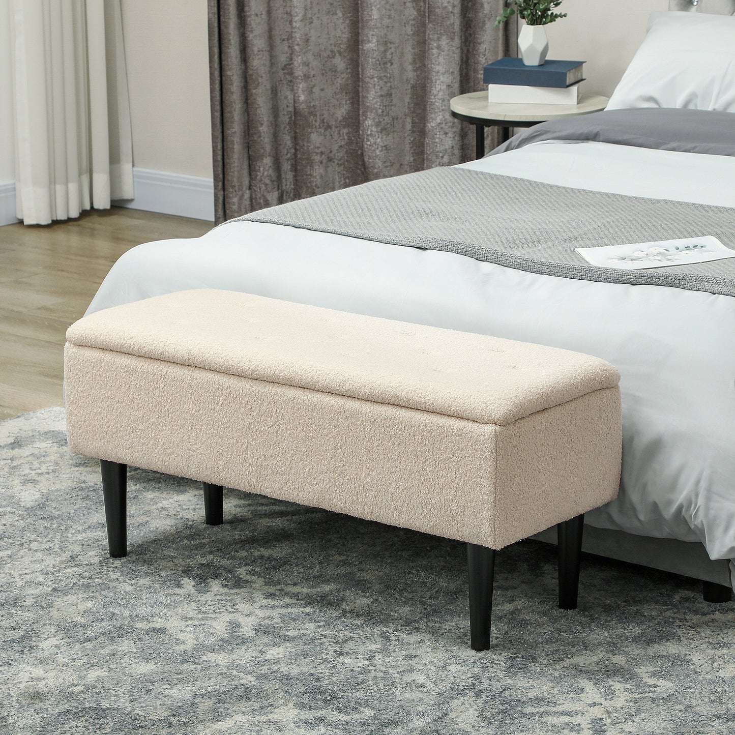 Nevano Boucle Cream Storage Ottoman Teddy Fleece