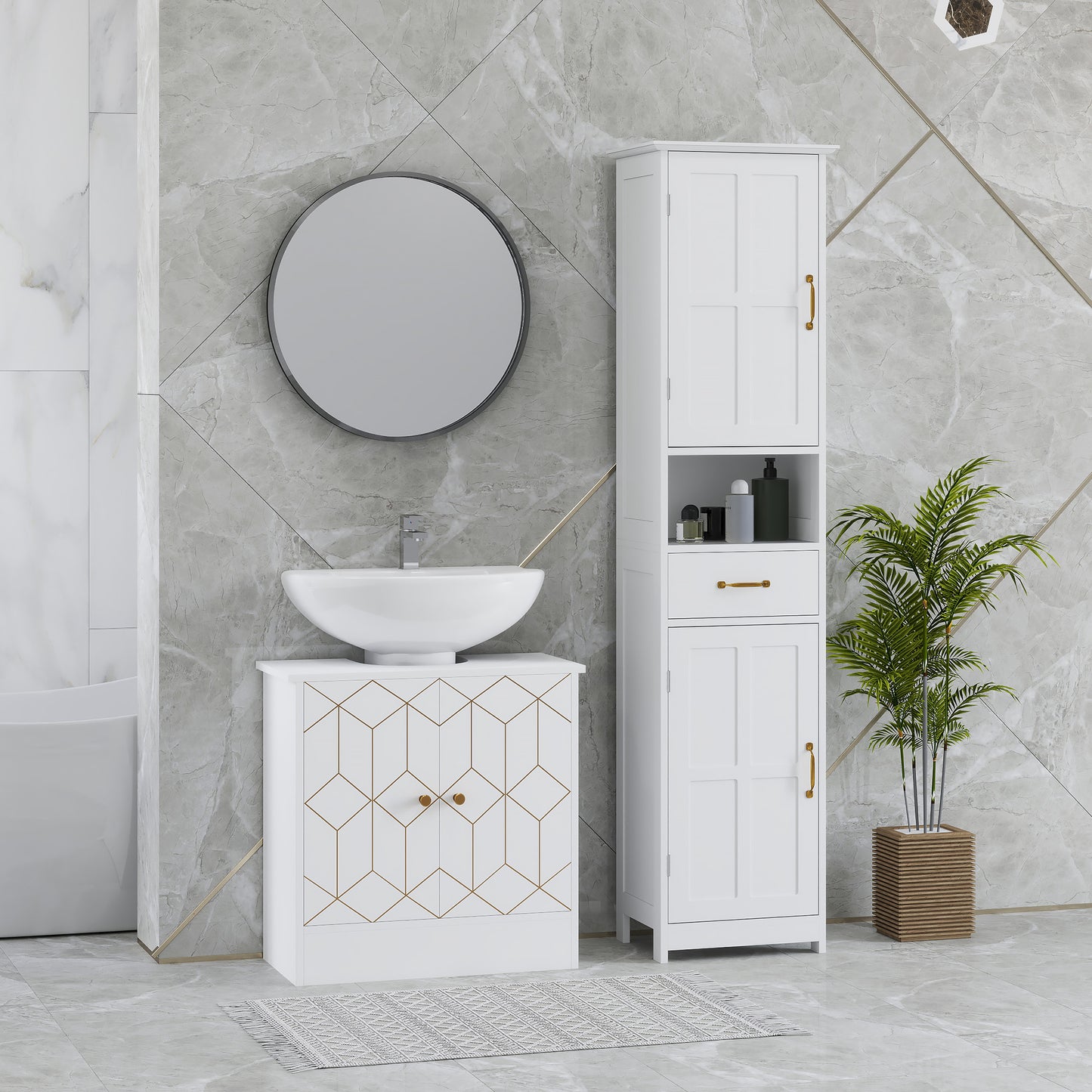 Verado Under Sink Bathroom Storage Cabinet With Adjustable Shelves And Open Compartment White