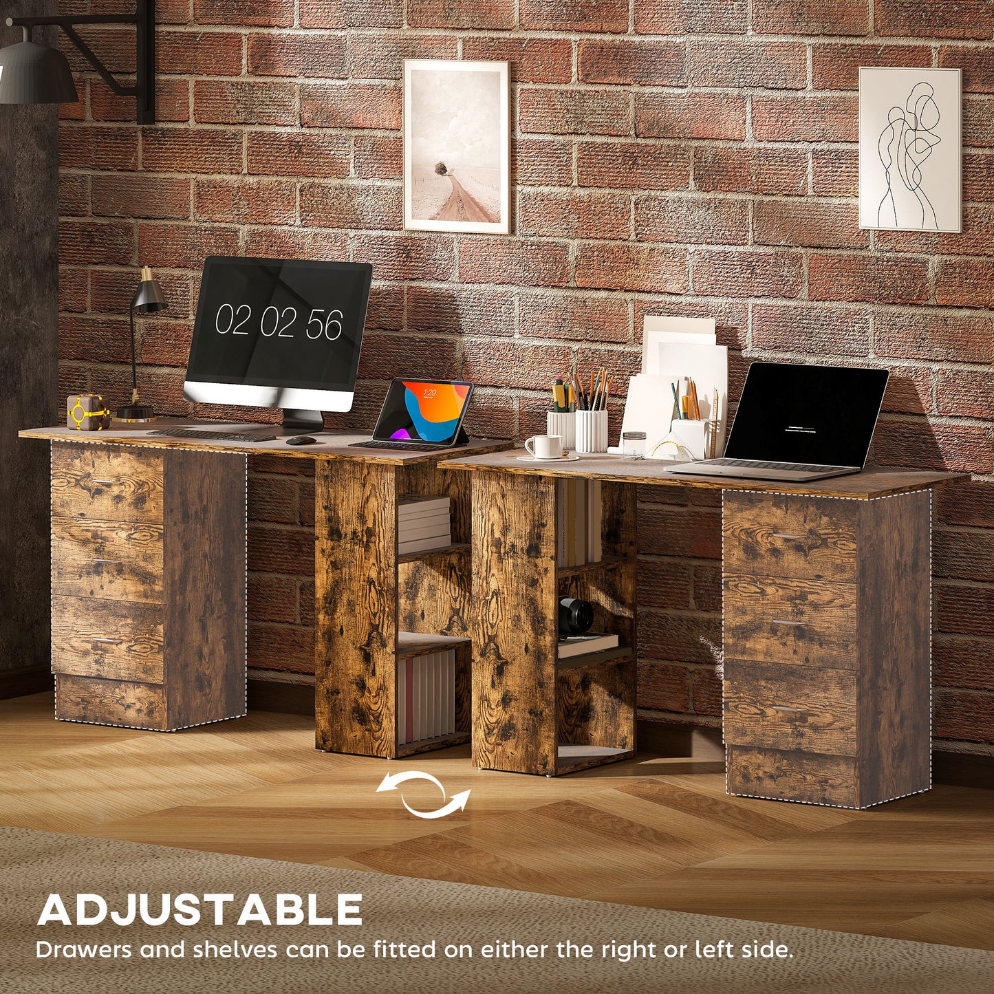 Lomoto 120cm Rustic Brown Home Office Desk With 3 Shelves And 3 Drawers