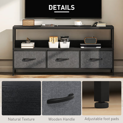Avanor 120cm Black TV Storage Unit With 3 Fold Down Fabric Drawers