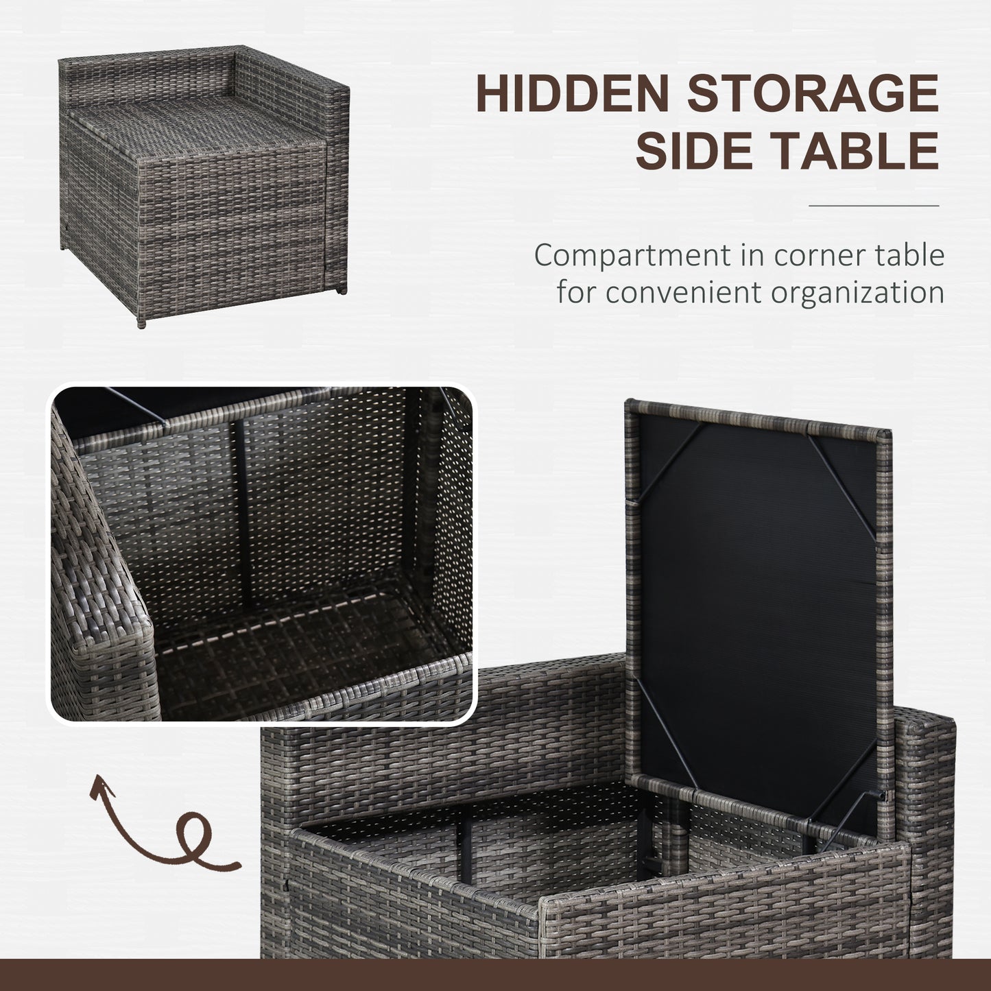 Nane Rattan Grey 6 Seater Outdoor Sofa Set with Coffee Table Glass Top Black Cushions