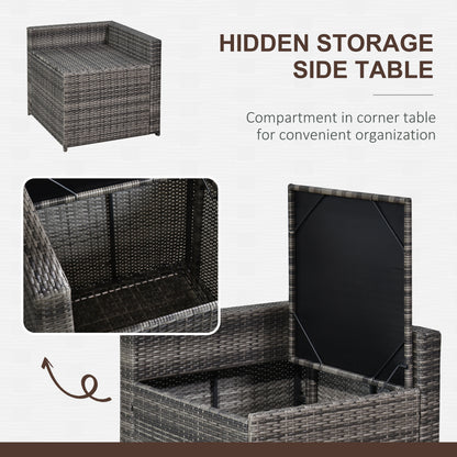 Nane Rattan Grey 6 Seater Outdoor Sofa Set with Coffee Table Glass Top Black Cushions