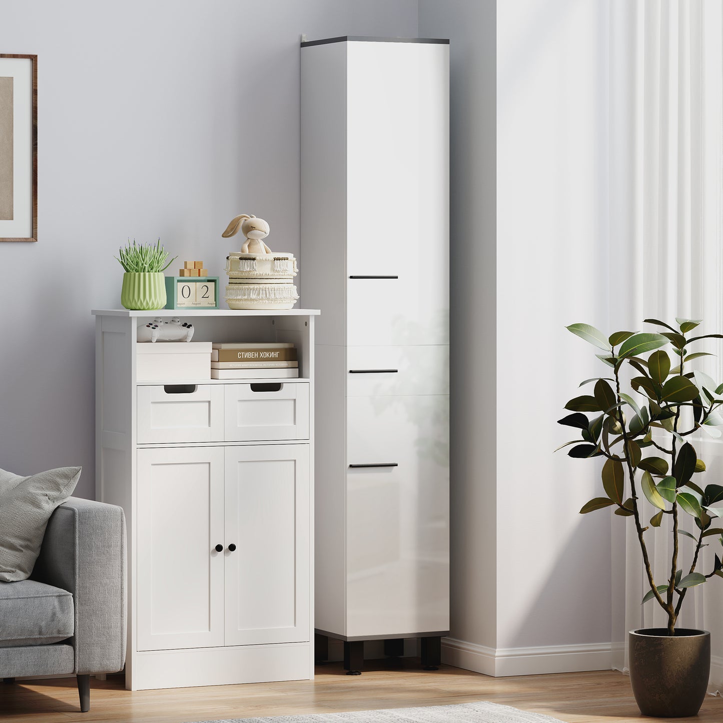 Mael Extra Tall Slim Bathroom Storage Cabinet In White 190cm