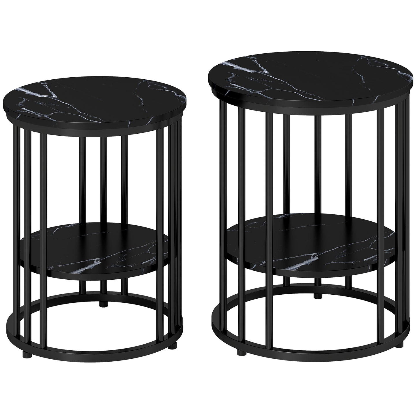Dilisu Set Of 2 Wooden Black Marble Effect Coffee Tables