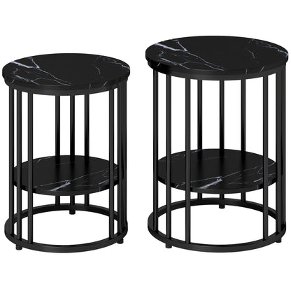 Dilisu Set Of 2 Wooden Black Marble Effect Coffee Tables