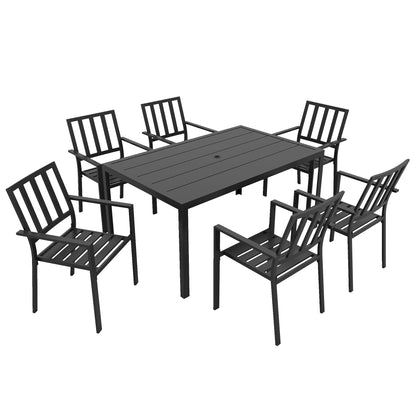 Tatare 6 Seater Metal Black Garden Dining Set With Parasol Hole