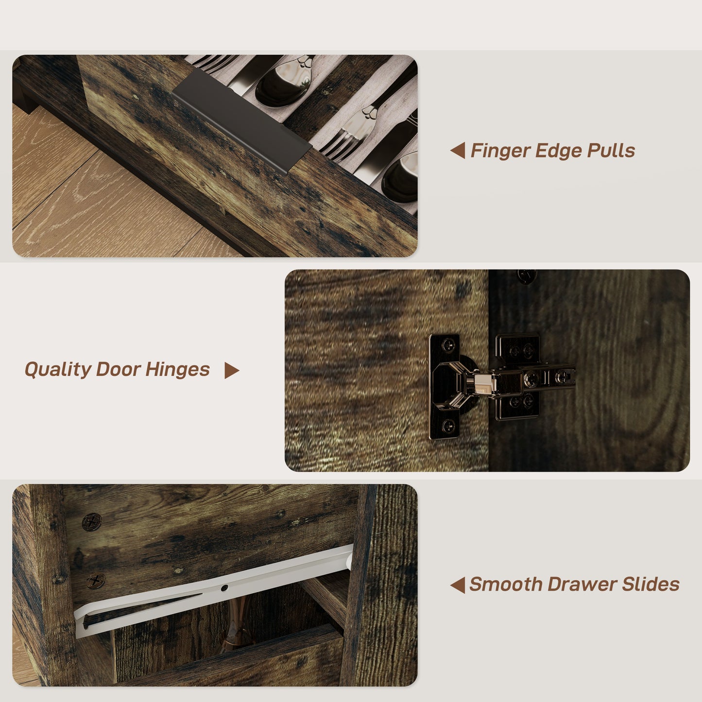 Nomano Rero Rustic Brown Industrial Sideboard With Doors Drawer And Adjustable Shelves