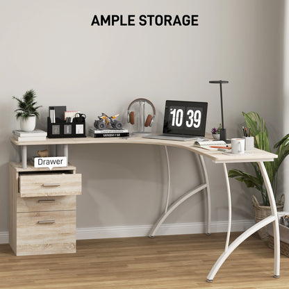 Lelolo 143cm Oak Industrial L Shaped Corner Desk With 3 Drawers