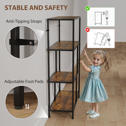 Modisu Wood Rustic Brown 4 Tier Bookcase With OFauxn Shelving