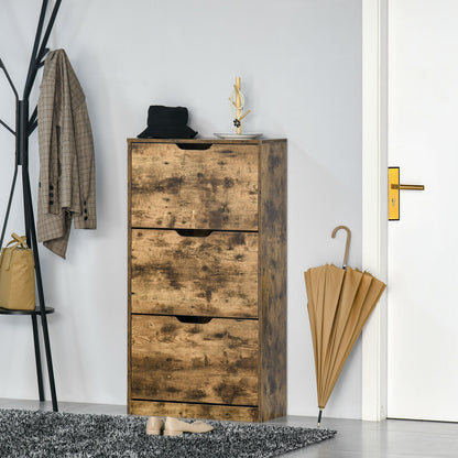 Virare Wooden Rustic Brown Industrial Shoe Cabinet With 3 Flip Drawers For 18 Pairs