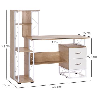 Lasomo 133cm Wooden Oak Desk  Drawers and Shelves