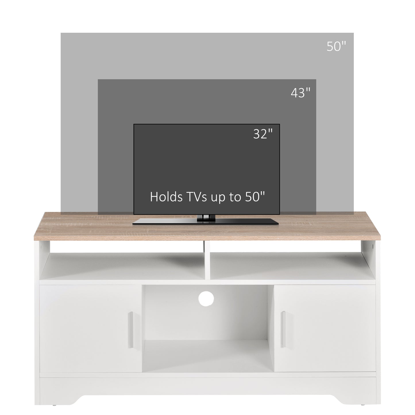 Tadori 105cm Vile Wooden White Modern TV Console 2 Doors and Open Shelves