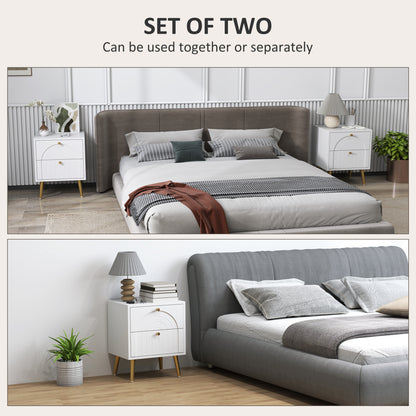 Leri Kama Set Of 2 White Bedside Tables 2 Drawers Golden Handles