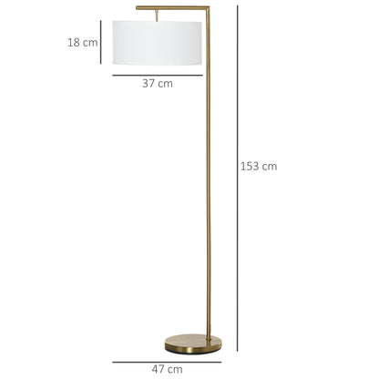Kesu Rolo Metal And Fabric Gold And White Modern Floor Lamp With Linen Shade 153 cm