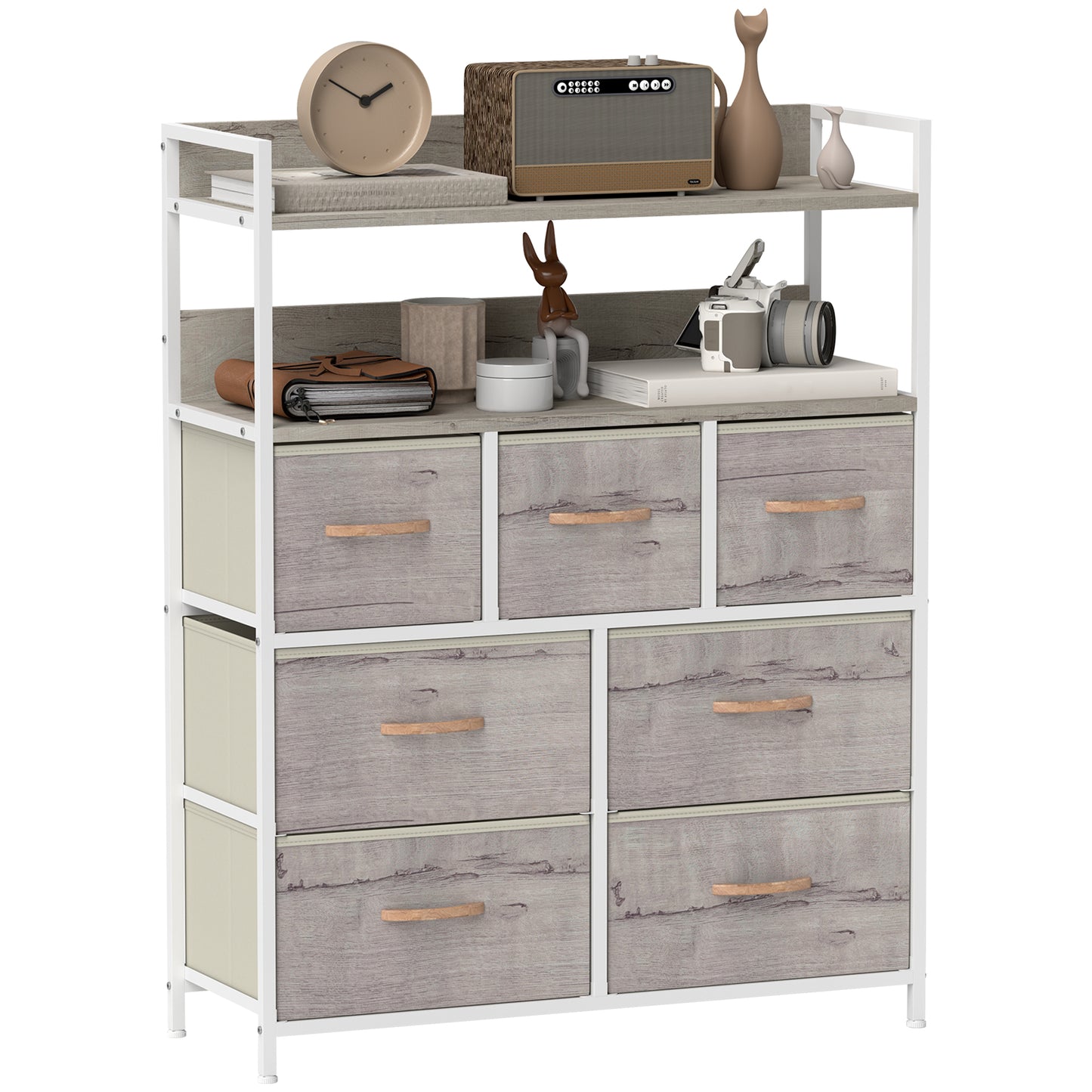 Rile Grey Fabric And Wood 7 Drawer Storage Chest