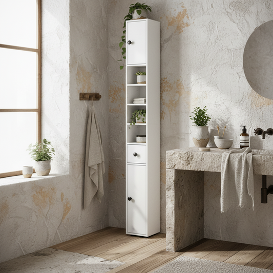 Lakeva Extra Tall Slim Bathroom Storage Cabinet With Multi Layer Internal Compartments White
