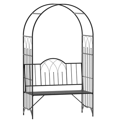 Katoba Metal Black 2 Seater Garden Arch Bench With Trellis For Climbing Plants