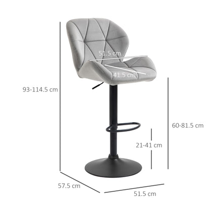 Cotodo Set Of 2 Upholstered Light Grey Adjustable Swivel Bar Stools With Back Support