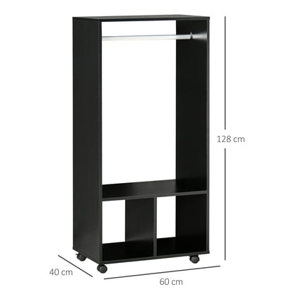 Beladell Small Black Open Wardrobe On Lockable Wheels With Hanging Rail And 2 Shelves