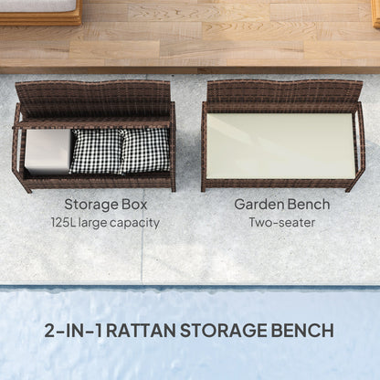 Rarette Rattan Brown Garden Storage Bench With Cushion 125L Capacity