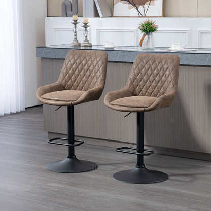 Lenozzo Faux Leather Brown Set Of 2 Retro Style Bar Stools With Padded Seats
