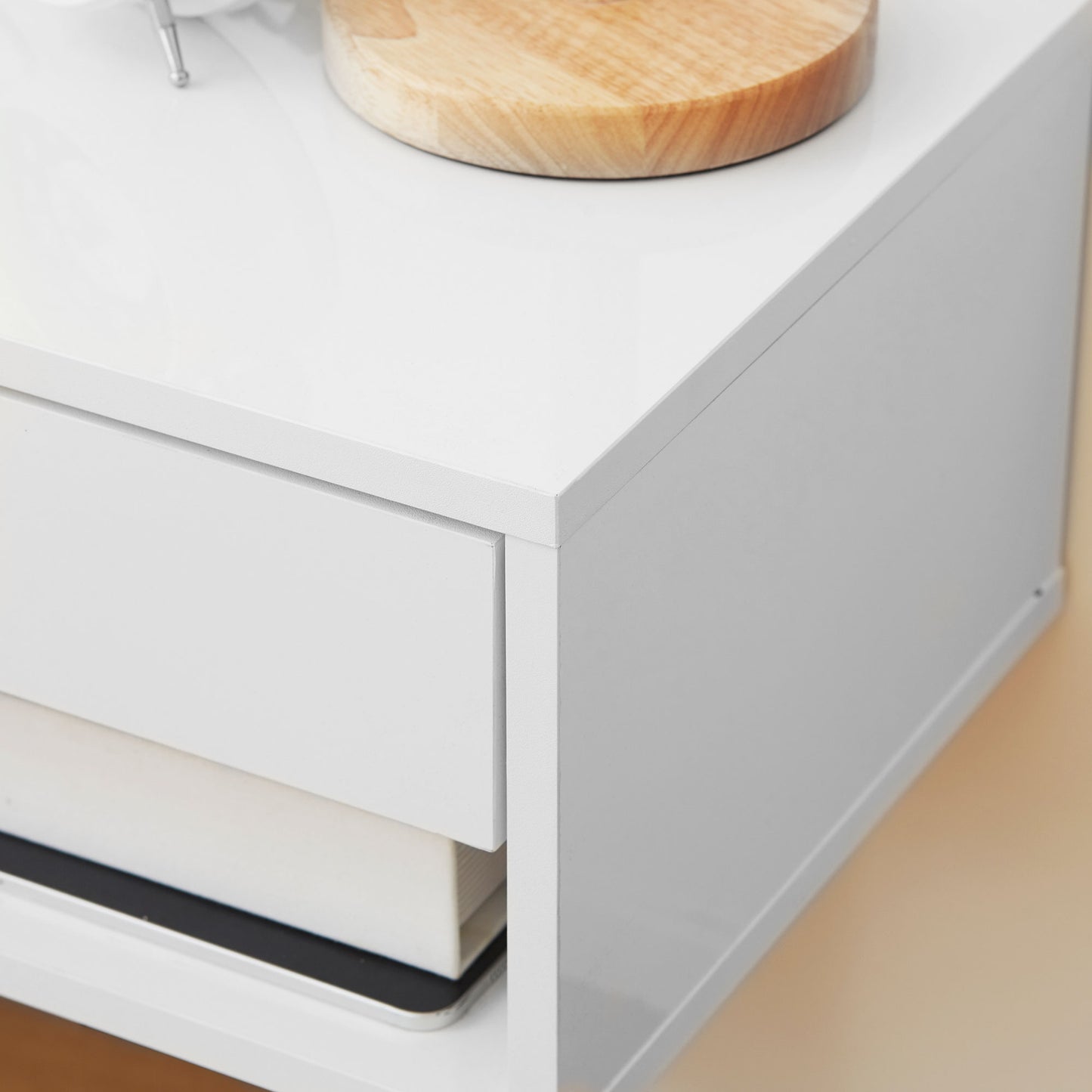 Veve Set Of 2 High Gloss White Floating Bedside Tables with Drawer and Shelf