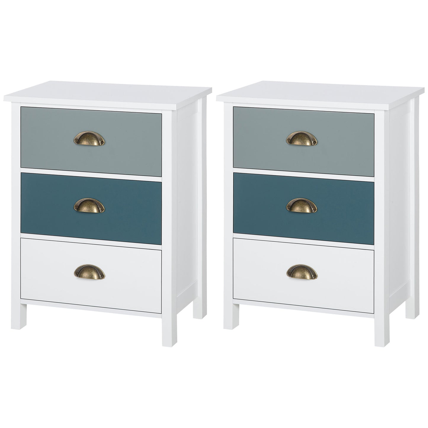 Dilosu Noka Set Of 2 Shabby Chic 3 Drawer Bedside Tables In Grey And Blue