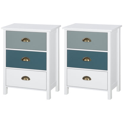 Dilosu Noka Set Of 2 Shabby Chic 3 Drawer Bedside Tables In Grey And Blue