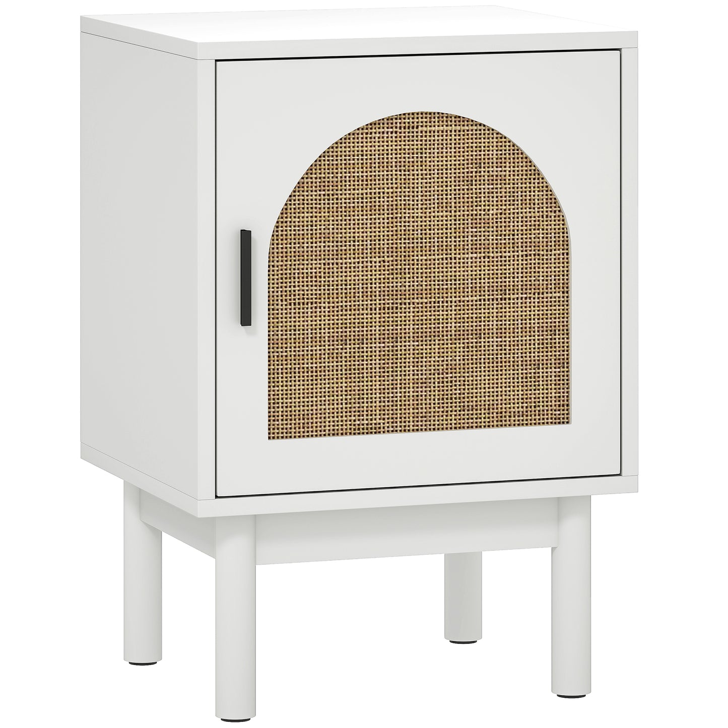 Luna White Wooden Rattan Bedside Table With Door