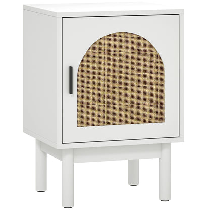 Luna White Wooden Rattan Bedside Table With Door