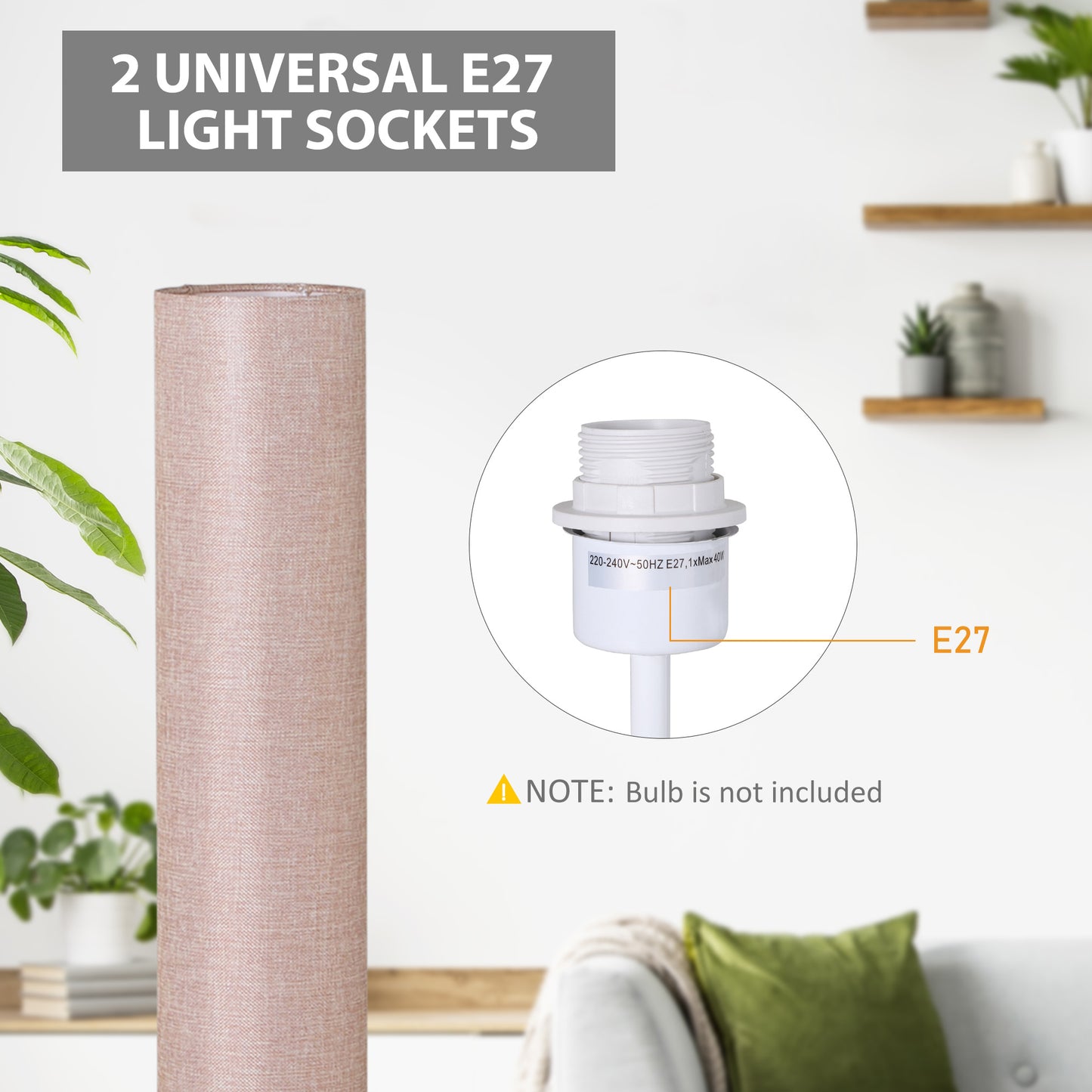 Vivera Wood And Fabric Cream Modern Floor Lamp With Linen Shade 120cm