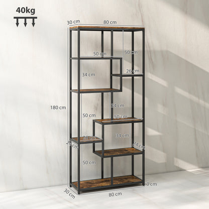 Lulomi Wood And Metal Brown And Black 7 Tier Geometric Display Bookcase