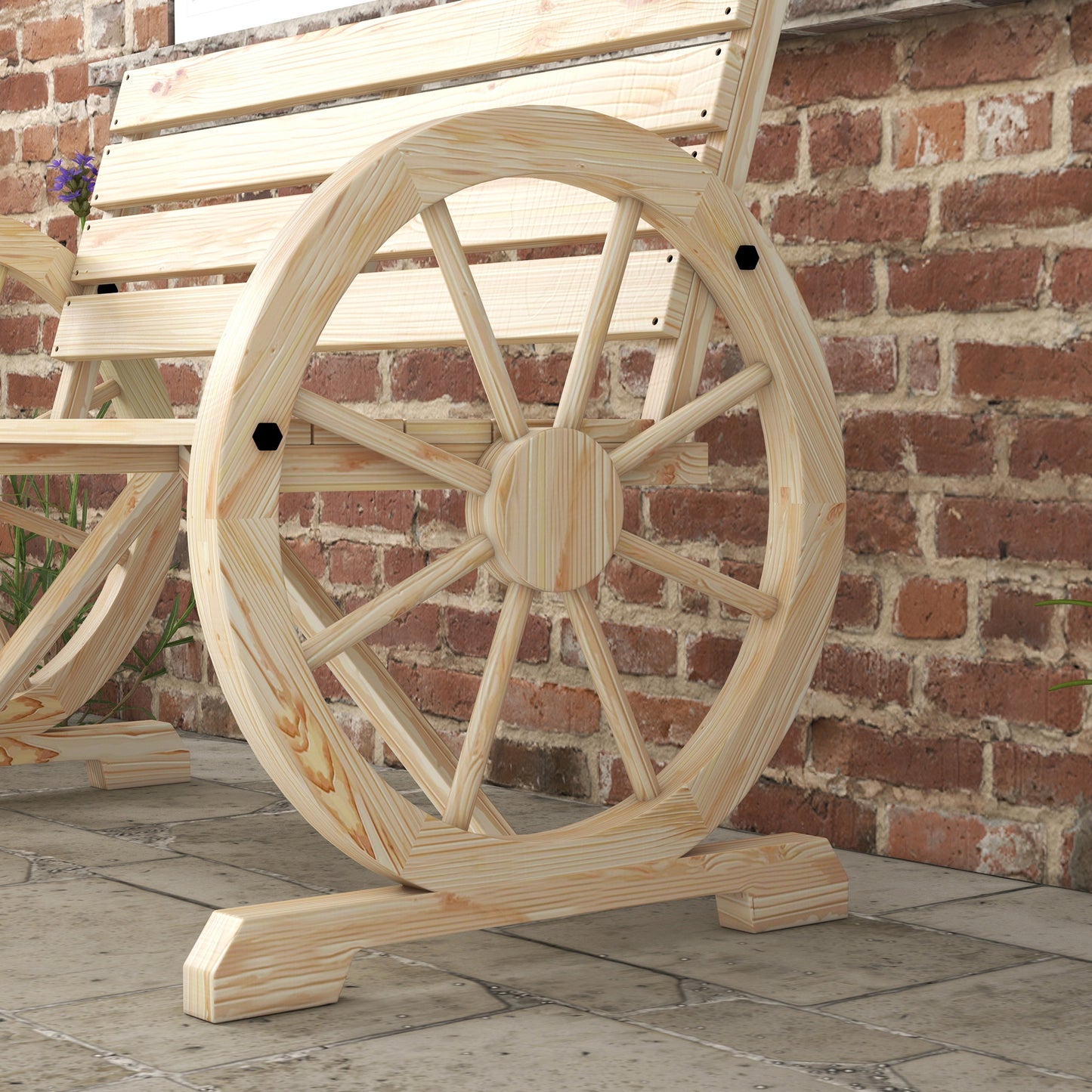 Hata Zilu Wood Natural Rustic Wagon Wheel Style Garden Bench With Armrests