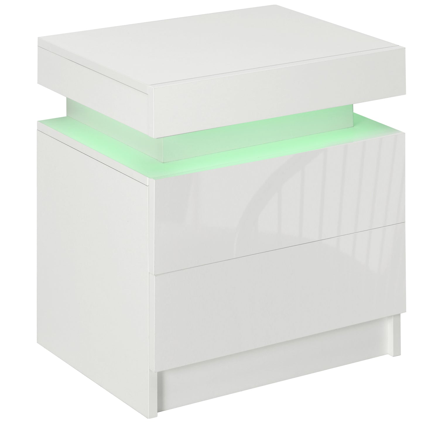 Rema High Gloss White Bedside Table With LED Lighting And 2 Drawer Storage