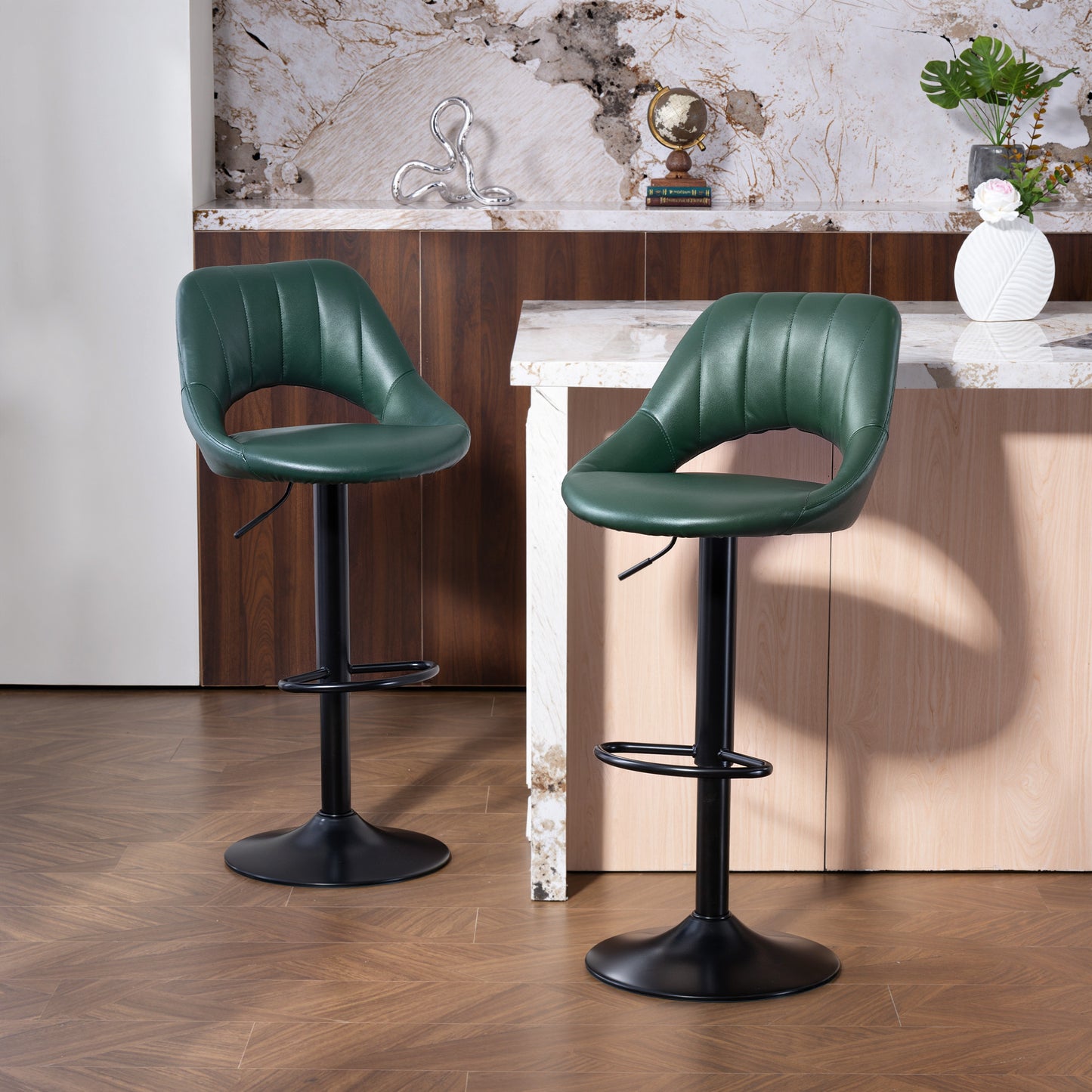 Nimba Set Of 2 Dark Green Faux Leather Counter H8 Bar Stools
