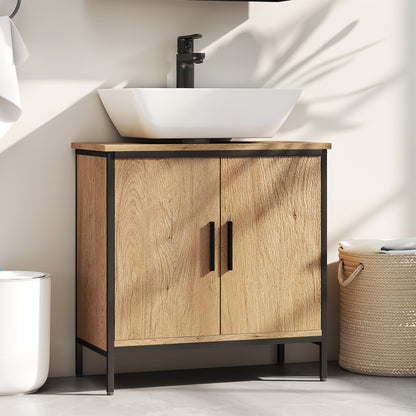 Mosu Under Sink Bathroom Vanity Cabinet With Double Doors And Adjustable Shelving Oak Finish
