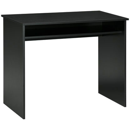 Biretti 90cmvWooden Black Wood Grain Compact Desk With Storage Shelf